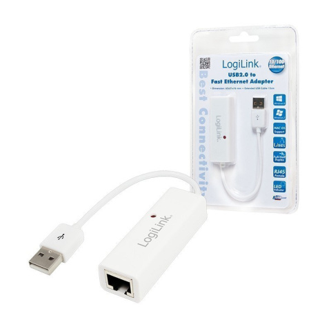 Logilink Fast Ethernet USB 2.0 to RJ45 Adapter: RJ-45, USB