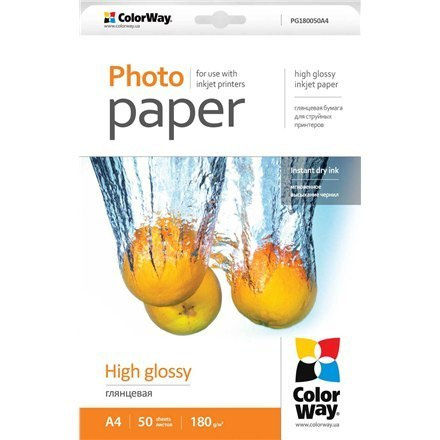 ColorWay A4, High Glossy Photo Paper, 50 Sheets, A4, 180 g/m²