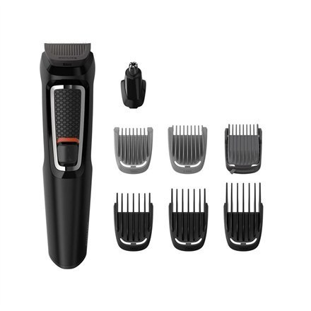 Philips stubble combs (1,2 mm) , 1 adjustable beard comb (3-7 mm) and 3 hair combs (9,12,16 mm)., 8-in-1 trimmer Multigroom seri