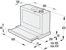 Gorenje Hood BHP623E8X Telescopic, Width 60 cm, 610 m³/h, Stainless steel, Energy efficiency class B, 71 dB, B, A, A