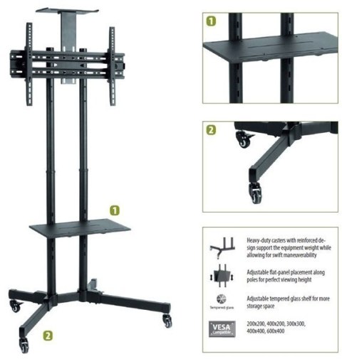 Sunne Floor stand, S112 multifunctional Mobile TV cart, 37-70 ", Tilt, Black