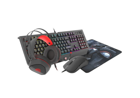 GENESIS COMBO set 4in1 cobalt 330 rgb keyboard + mouse +headphones + mousepad, us layout