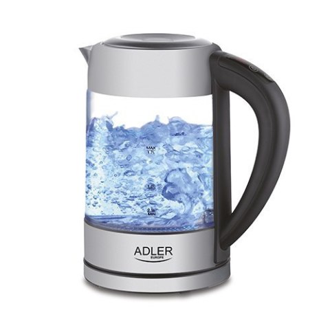 Adler Kettle AD 1247 NEW With electronic control, 1850 - 2200 W, 1.7 L, Stainless steel, glass, Stainless steel/Transparent, 360