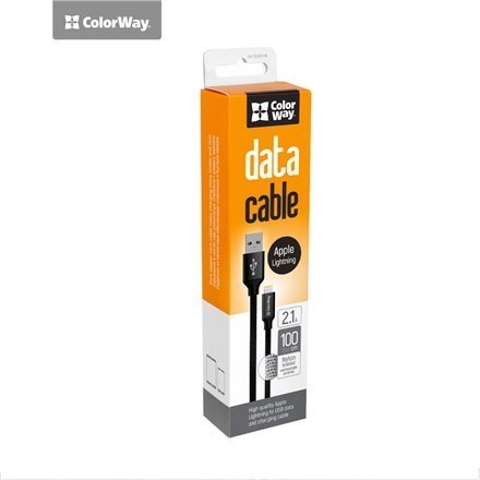 Kabel ColorWay Data Cable Apple Lightning Charging cable, Fast and safe charging; Stable data transmission, Black, 1 m