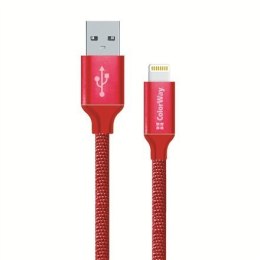 ColorWay Data Cable Apple Lightning Charging cable, Fast and safe charging; Stable data transmission, Red, 1 m