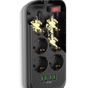 ColorWay Power Socket CW-CHE64B Black, 4xUSB, 2 m, 250 V, 6 euro sockets, 17 W