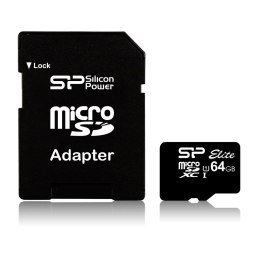 Silicon Power Elite UHS-I 64 GB, MicroSDXC, Flash memory class 10, SD adapter