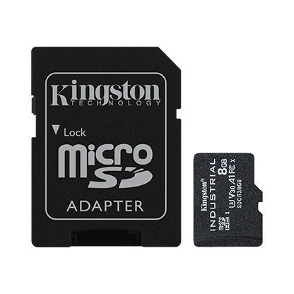 Kingston UHS-I 8 GB, microSDHC/SDXC Industrial Card, Flash memory class Class 10, UHS-I, U3, V30, A1, SD Adapter