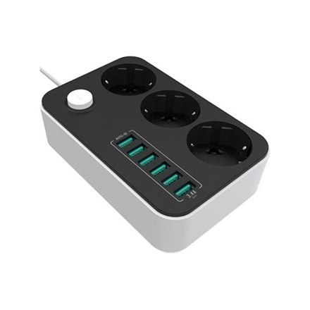 ColorWay Power Socket :3 EU plugs/6USB Blac CW-CHE36B 1.8 m, Black ColorWay Power Socket :3 EU plugs/6USB Blac CW-CHE36B 1.8 m, Black