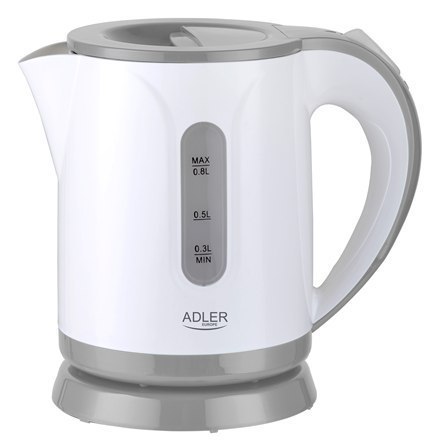 Adler Kettle AD 1371g Electric, 850 W, 0.8 L, Stainless steel/Polypropylene, 360° rotational base, White/Grey