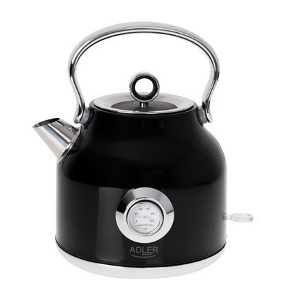 Adler Kettle with a Thermomete AD 1346b Electric, 2200 W, 1.7 L, Stainless steel, 360° rotational base, Black