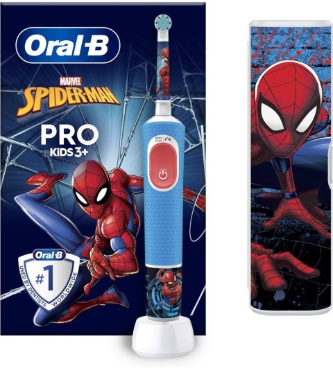 Oral-B Vitality PRO Kids Spiderman Electric Toothbrush with Travel Case, Blue