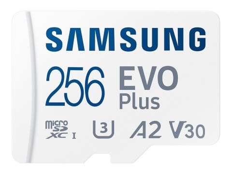 Samsung | Karta microSD | EVO Plus | 256 GB | Karta pamięci microSDXC | Pamięć flash klasy U3, V30, A2