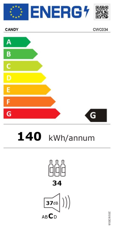 Chłodziarka do wina | 438063 | Klasa efektywności energetycznej G | Wolnostojąca | Pojemność butelek 34 | Czarna