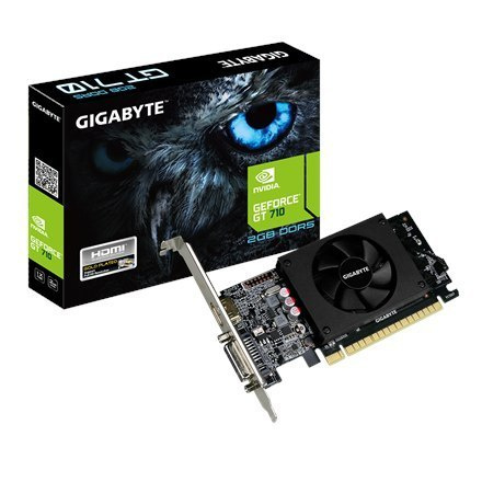 Gigabyte Low Profile NVIDIA, 2 GB, GeForce GT710, GDDR5, PCI Express 2.0, Cooling type Active, Processor frequency 954 MHz, HDMI