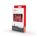 Gembird Porto earphones with microphone and volume control with flat cable 3.5 mm, Red/Black, Built-in microphone