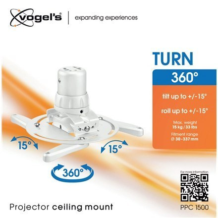 Vogels Projector Ceiling mount, Turn, Tilt, Maximum weight (capacity) 15 kg, White Vogels Projector Ceiling mount, Turn, Tilt, Maximum weight (capacity) 15 kg, White